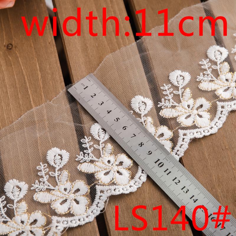 5yards/lot Gold Flower Embroidery Lace Ribbon Trim Fabric For Wedding Dress 9/11cm Wide DIY Crafts Needlework Sewing Accessory