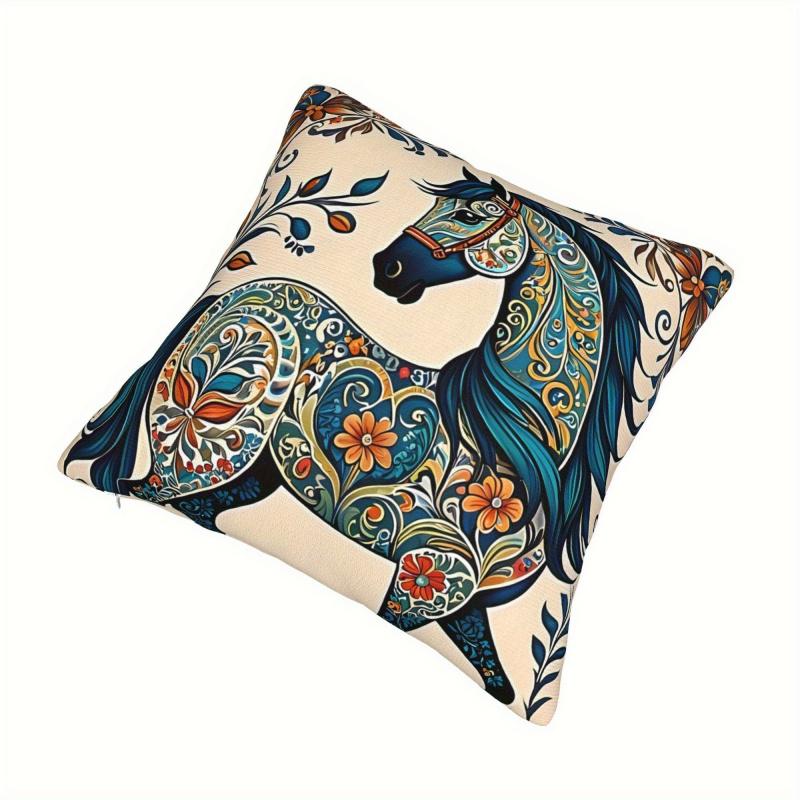 Vikama Bohemian-Style Horse Pillow Cover Soft Machine-Washable Decorative Cushion Case For Home Sofa Bedroom