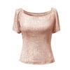 Женская квадратная горловина, модная, с коротким рукавом, блестками, рукавами-пузырями, модная, универсальная рубашка