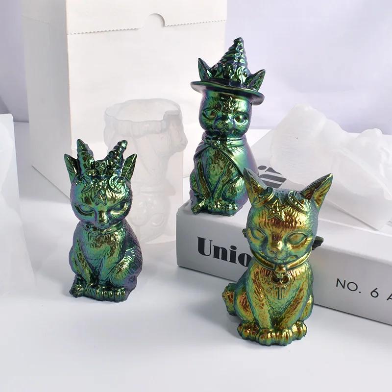 DIY Epoxy Resin Mold Mirror Magic Cat Ornament Pirate Cat Key Pendant Silicone Mold