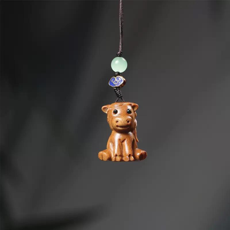 Cliff Cypress Zodiac Wood Carving Pendant Keychain