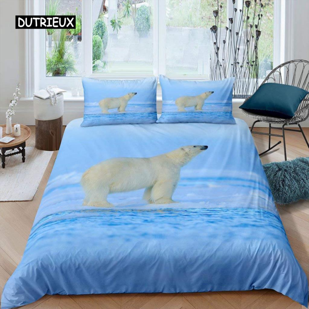 Белый медведь пододеяльник комплект постельного белья размера Queen Белый медведь с рисунком животных пододеяльник с принтом медведя для взрослых подростков детей