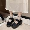 Chinese Style Mary Jane Shoes Women's Platform Lace Bow Round Head Chunky Heel Pumps