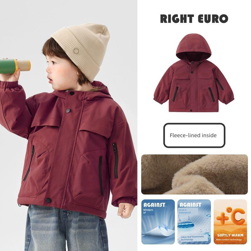Right European Style Boys' Winter Thickened Coat, Cotton-Padded Jacket with Fur Lining, New Winter Children's Clothing, Baby Top