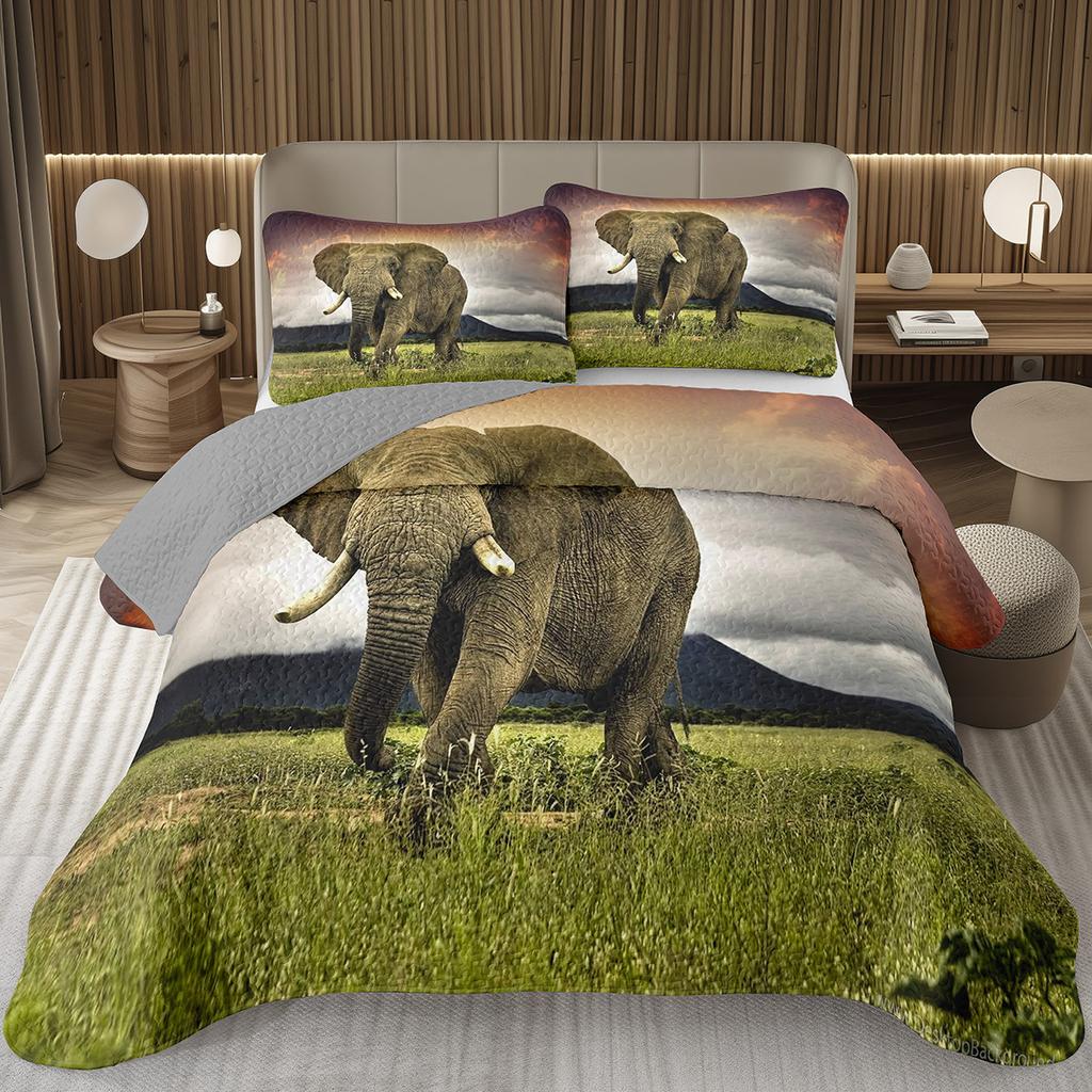 Elephant Bedspread Twin Queen King Size African Safari Animal Theme Quilt Set Jungle Wildlife Coverlet Set with 1/2 Pillowcase