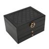 Шкатулка для ювелирных изделий из искусственной кожи, черная, для женщин, органайзер с 2 ящиками для ожерелья