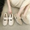 Inner Height Increase Thick-soled Plush Warm Fluffy Shoes Women Wear Velcro In Autumn and Winter, Foreign Style Mary Jane Single Shoes Cotton Shoes