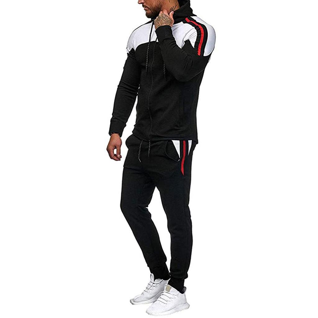 Мужской весенне-осенний кардиган с круглым вырезом и капюшоном, костюм-толстовка с цветными блоками