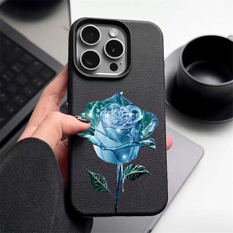 Синий кристально-розовый узор кожаный текстурный чехол для телефона iPhone 16 Pro 15 14 13 12 Pro Max 11 ударопрочный мягкий матовый тонкий чехол из ТПУ