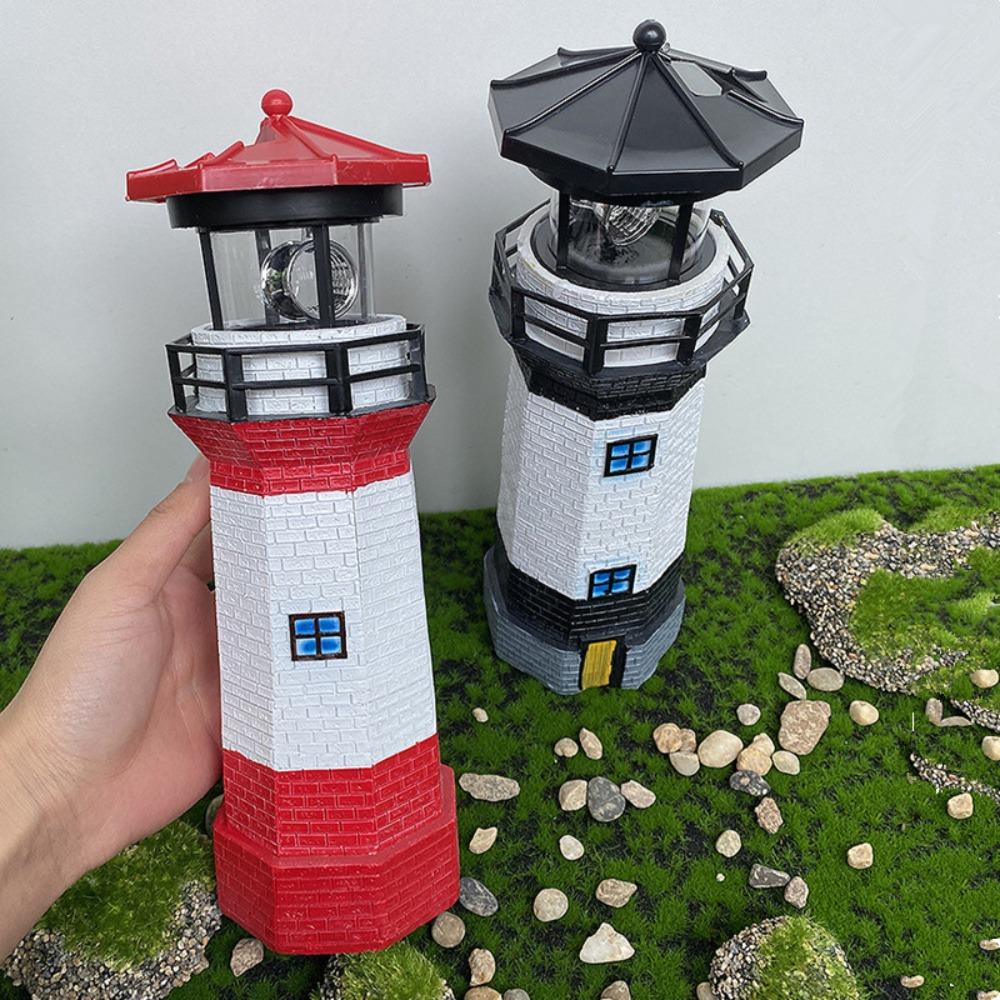 Solar Powered LED Lighthouse Lamp Rotating Beam Lantern Lighthouse  Courtyard Decoration