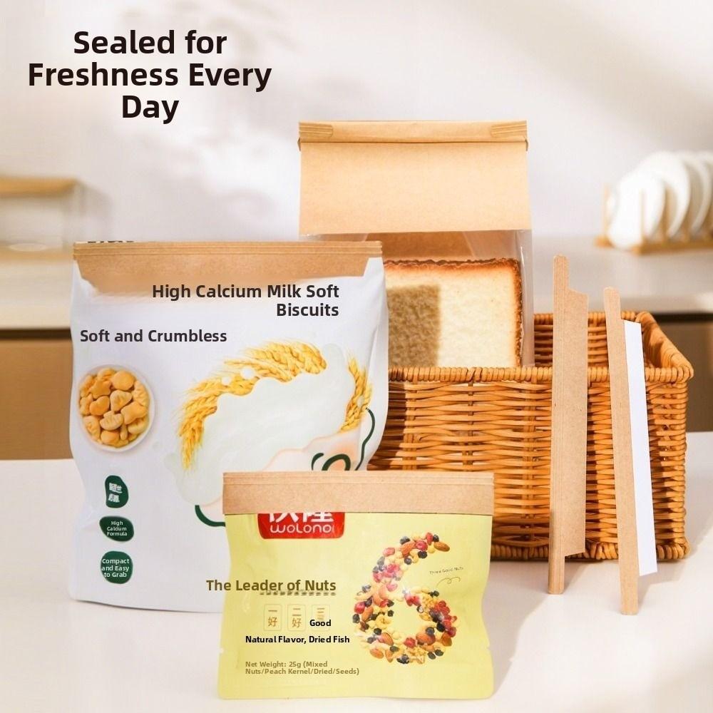 50Pcs Self-Adhesive Kraft Paper Bag Mouth Clip Packaging Bag Seal Kraft Paper Sealing Strip