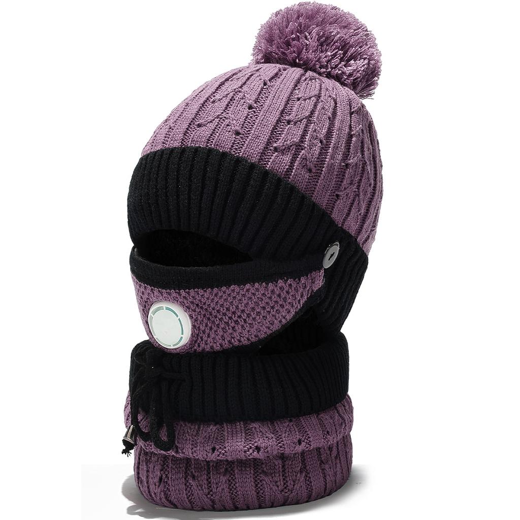 Зимняя шерстяная шапка, холодная маска, защита шеи, шапка из трех частей, уличная, от холода, теплая, вязаная шапка