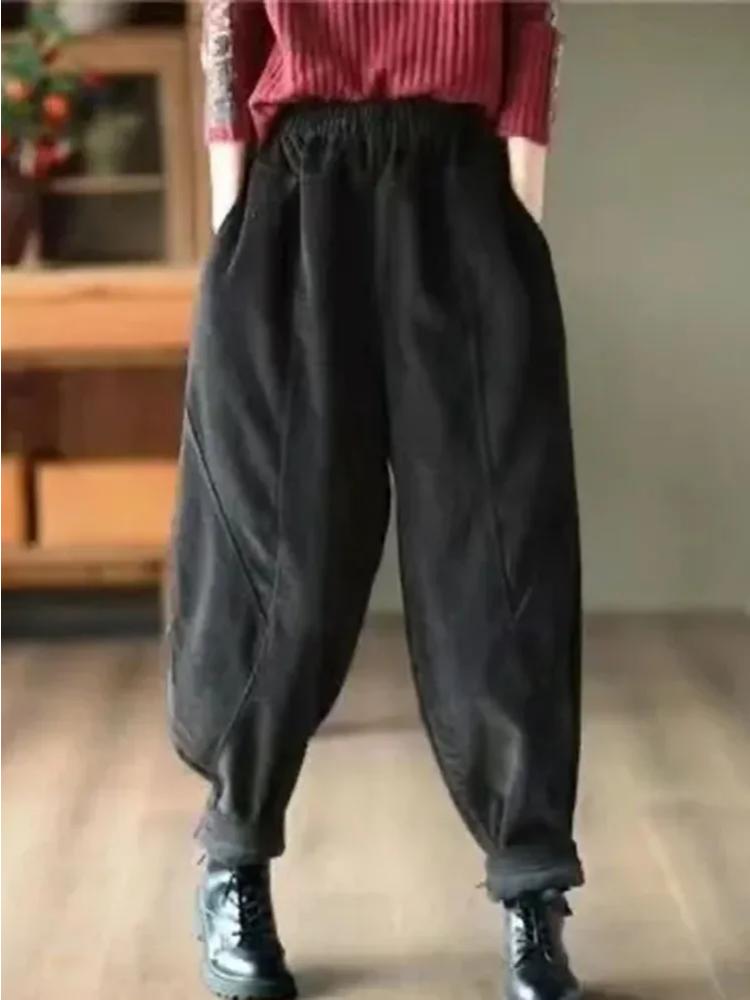 Корейский шик осень-зима винтажные вельветовые брюки новые повседневные теплые длинные брюки с высокой талией ретро-брюки длиной до щиколотки в уличном стиле модные брюки