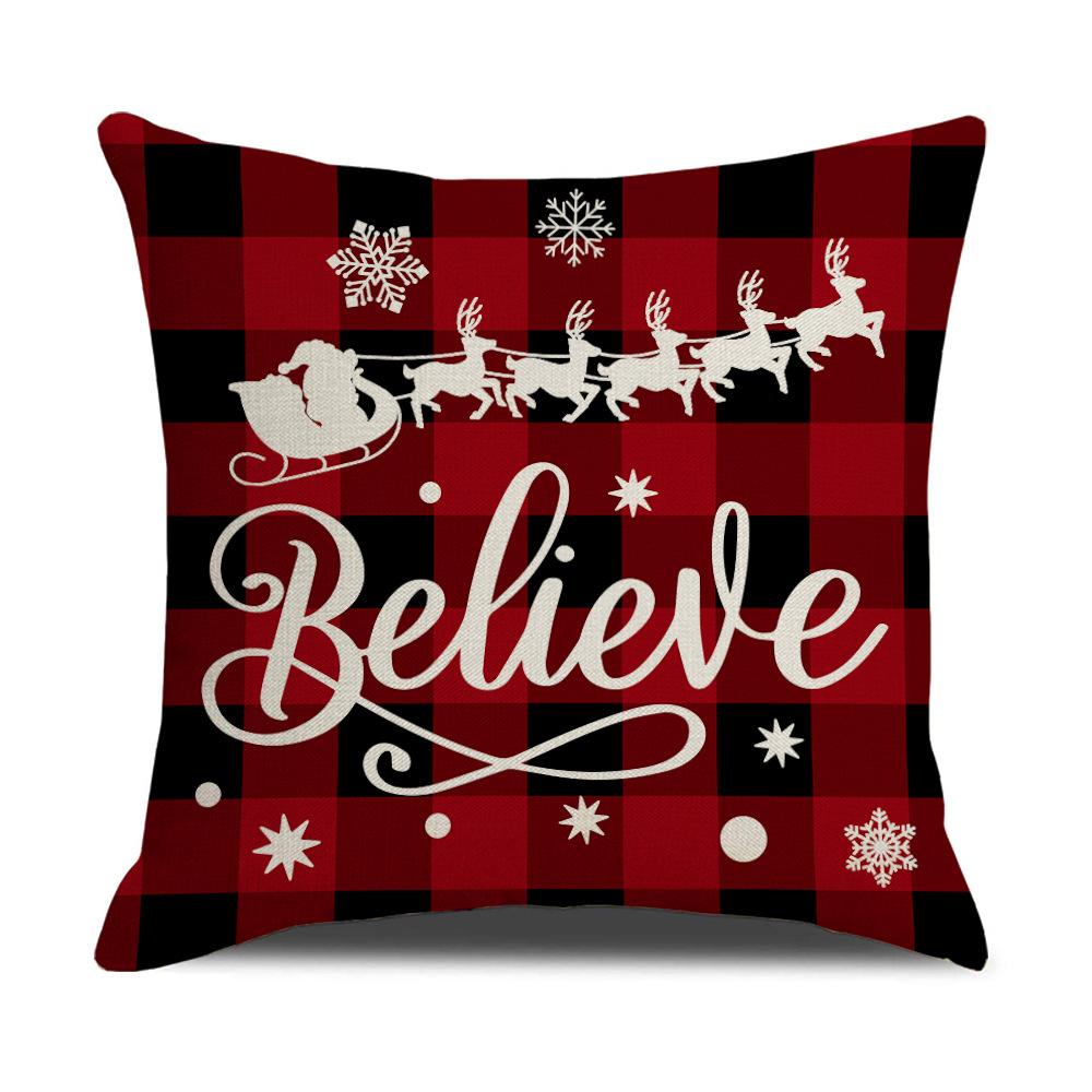 Red Plaid Christmas Pillowcase Home Sofa Decoration Pillow Festive Atmosphere Cushion Backrest