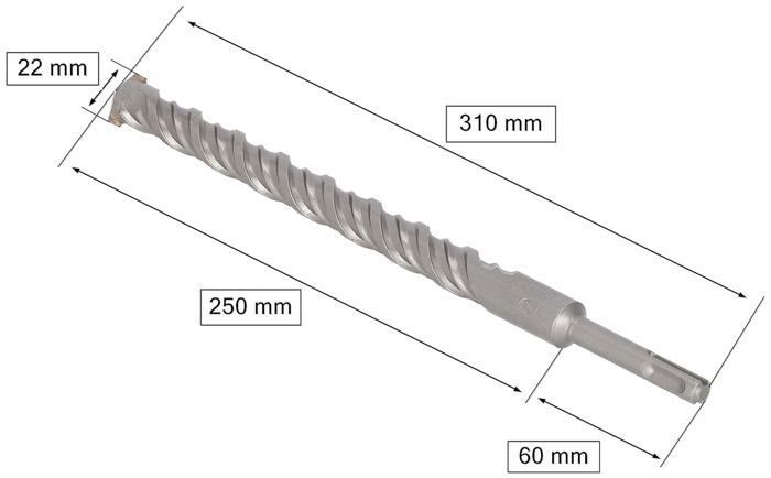 Foret SDS+ - KOTARBAU - 22 X 310 Mm - Alliage Métallique - Acier Trempé - Fixation SDS+