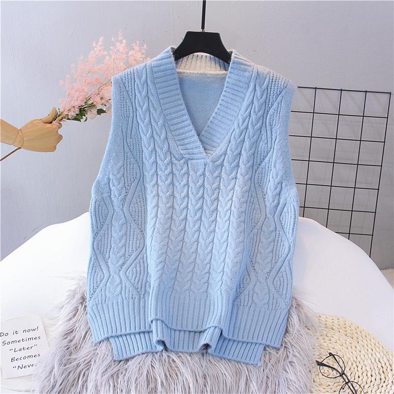 Spring and Autumn Women's V-neck Vest Knitted Retro Solid Color Sweater Vest Top
