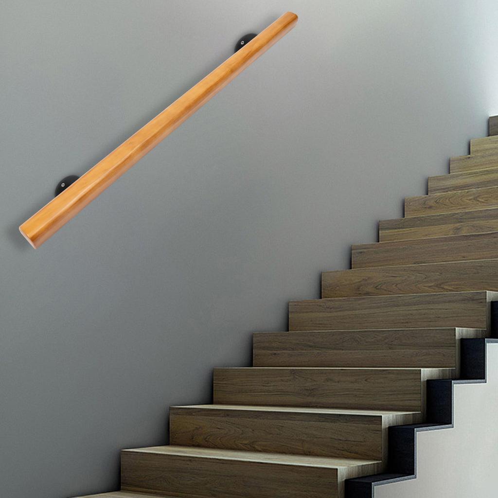 4FT Bracket Solid Wood Stair Handrail, Non-Slip Interior Staircase Safety Railing, Premium Pine Wood Guardrail Support System