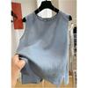 Women's Summer Loose Thin Literary Vest Design Solid Round Neck Sleeveless Top