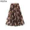 Flocking Printed Gauze Skirt Women's Skirt Autumn Mid Length A Line Skirt Large Floral Mesh Skirt Long Skirt
