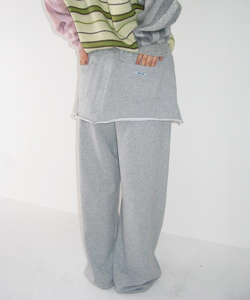 RONRON Skirt Layered Sweat Pants Gray