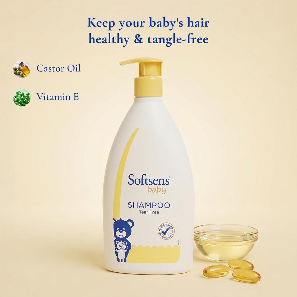 Softsens Детский шампунь без слез Ультрамягкий Бережное очищение кожи головы Без спутывания Мягкость Уход за новорожденными 500 мл Упаковка 1 шт.