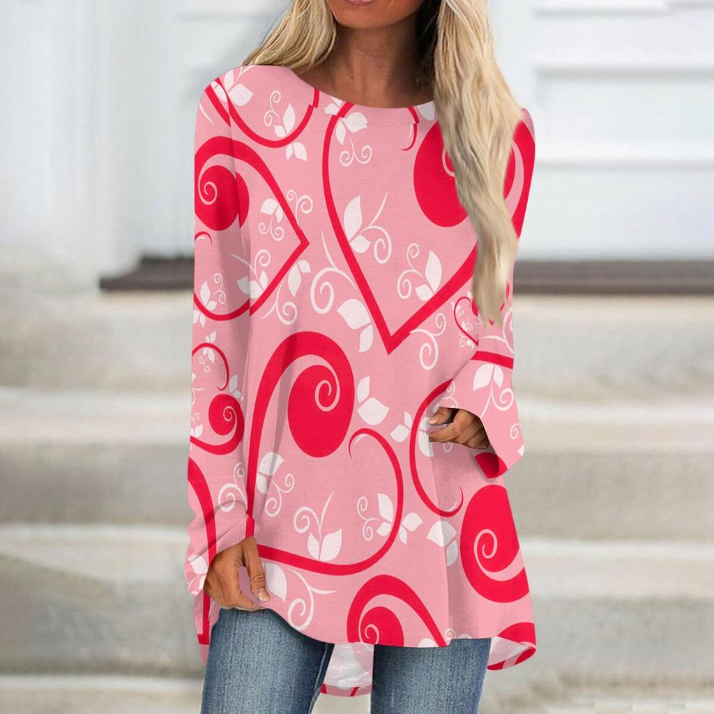 Женская мода повседневная блузка с длинным рукавом и принтом «Любовь ко Дню святого Валентина», круглый вырез, пуловер