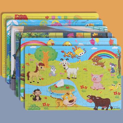 Деревянный пазл из 200 деталей для детей 3-7 лет, детский пазл с животными, развивающая мультяшная плоская игрушка-пазл для раннего развития