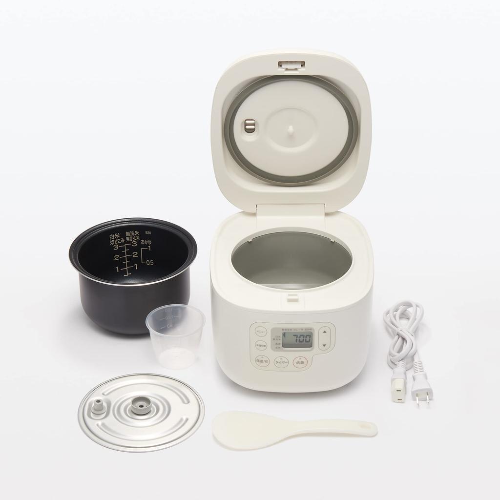MUJI Rice Cooker with Rice Scoop 3 Width X Depth X Height Cm Holder, Cups, White, 20.8 25.4 18.6 MJ-RC3A3/12829065
