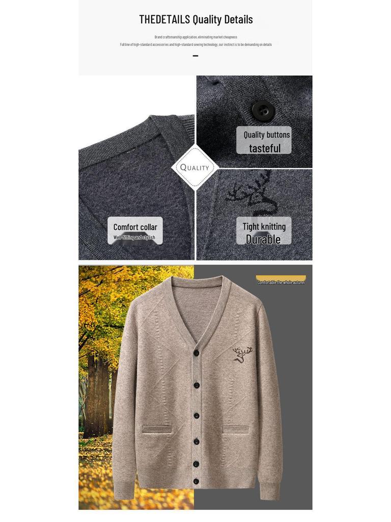Бренд 2025 Мужской Толстый Теплый Вязаный Однобортный Кардиган - Осень/Зима