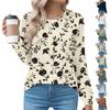 Women's Fashionable Casual Floral Retro Print Pleated Comfortable Round Neck Loose Long Sleeve T-shirt Top