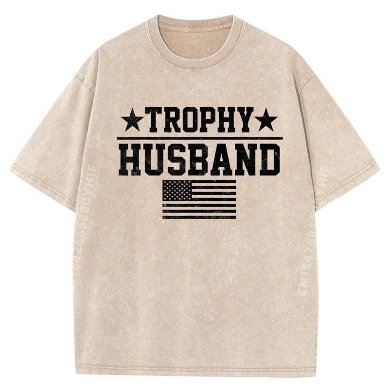 Trophy Husband American Flag Fathers Day Tee womens Fashion T Shirt Hot Sale Soft Washed Clothes Graphic Tees