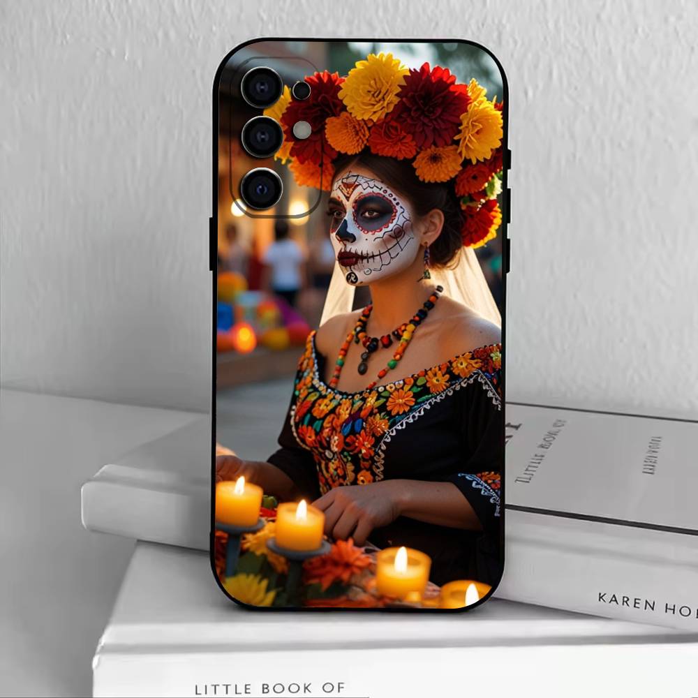 Чехол для телефона Череп Дня Мертвых Для Samsung S25,S24,S21,S22,S23,S30,Ultra,S20,Plus,Fe,Lite,Note,10,Черный Чехол