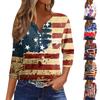 Women's Casual Independence Day Printed V-Neck 3/4 Sleeve Embellished Button T-Shirt Top