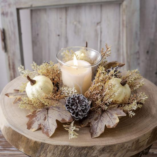Искусственный венок на День благодарения, свечное кольцо, кленовый лист, тыква, шишка, подсвечник, гирлянда, украшение для стола на праздник урожая