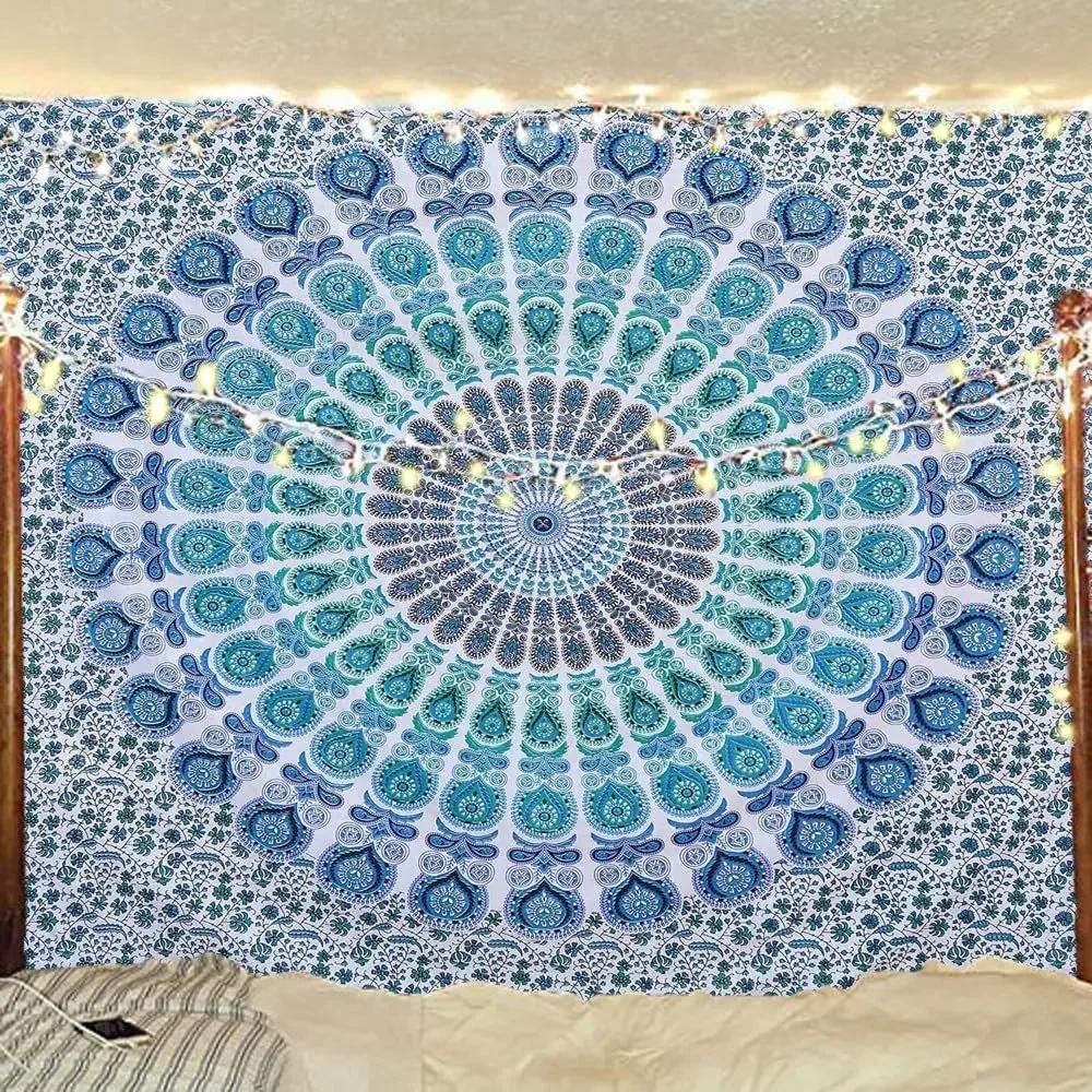 Indian Mandala Rectangle Flower Peacock Tapestry Wall Hanging Bohemia Beach Throw Towel Hippie Bedspread Tablecloth