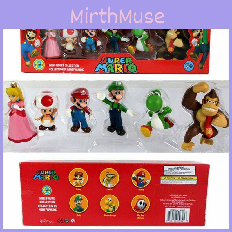 Six Piece Super Mario Bros Action Figure Toys Set Featuring Luigi Yoshi And Mushroom Collectibles For Kids