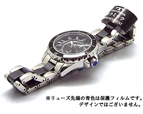 TECHNOS Женские часы с керамическим черным циферблатом, серебристо-черный, в комплекте инструмент для регулировки ремня TSL918TB-SET