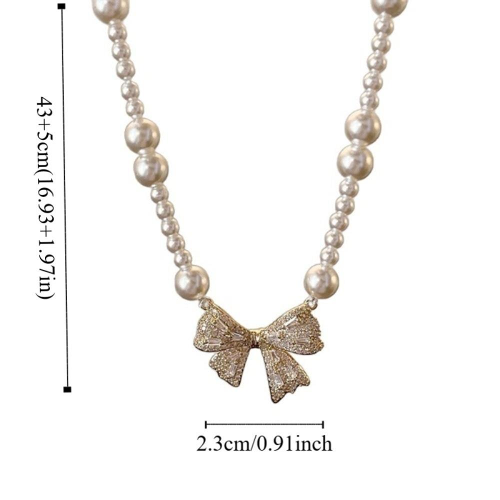 Pearl Silver Bowknot Necklace Pendant Simple Pendant Chain Temperament Bow Necklace Pendant Daily