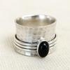 Handmade 925 Sterling Silver Hammered Ring with Black Onyx – Spinner Thumb Ring for Meditation, Anxiety Relief & Gift Occasions