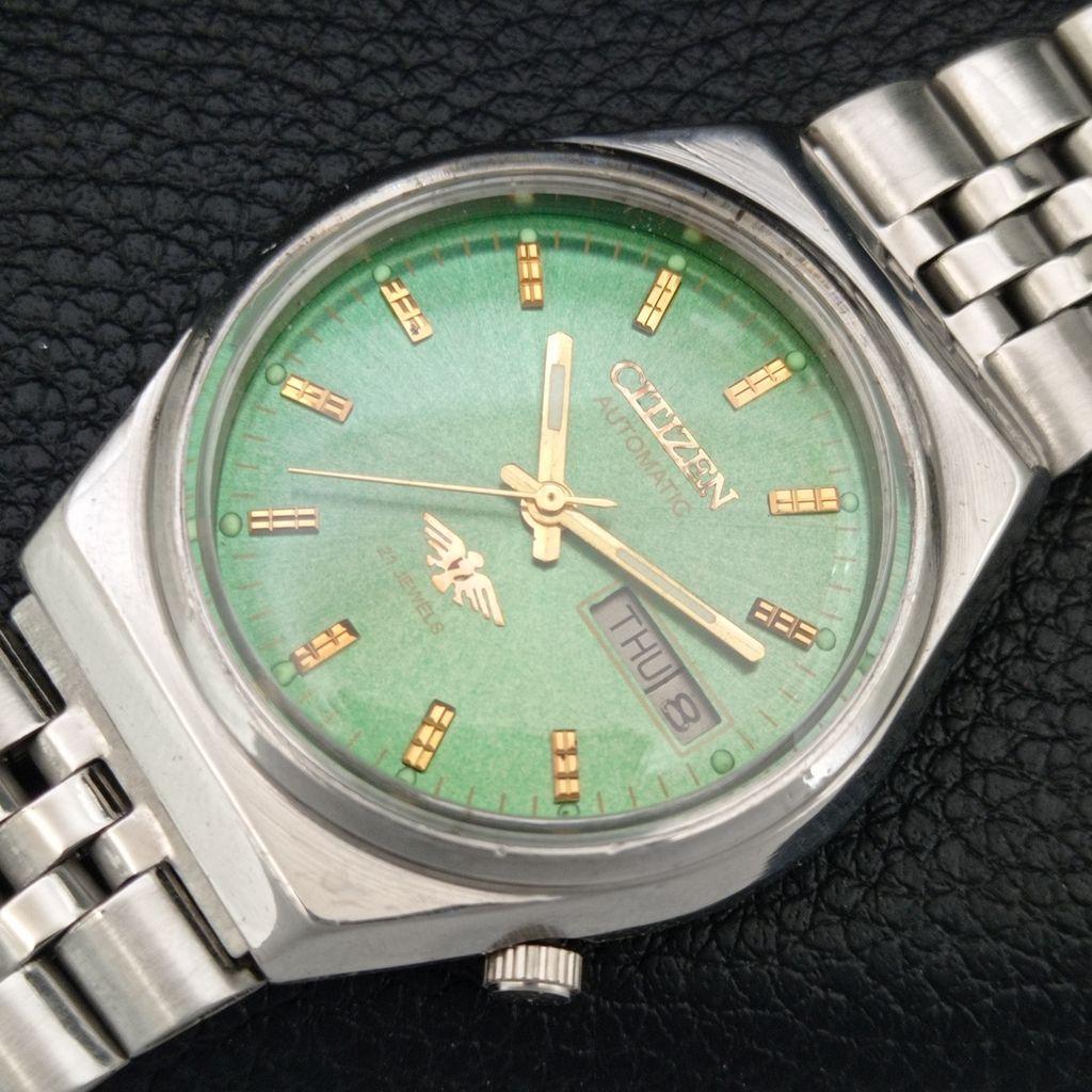 ОРИГИНАЛЬНЫЕ ВИНТАЖНЫЕ АВТОМАТИЧЕСКИЕ ЧАСЫ CITIZEN 8200 ЯПОНИЯ МУЖСКИЕ ЗЕЛЕНЫЙ ЦИФЕРБЛАТ a709339-1