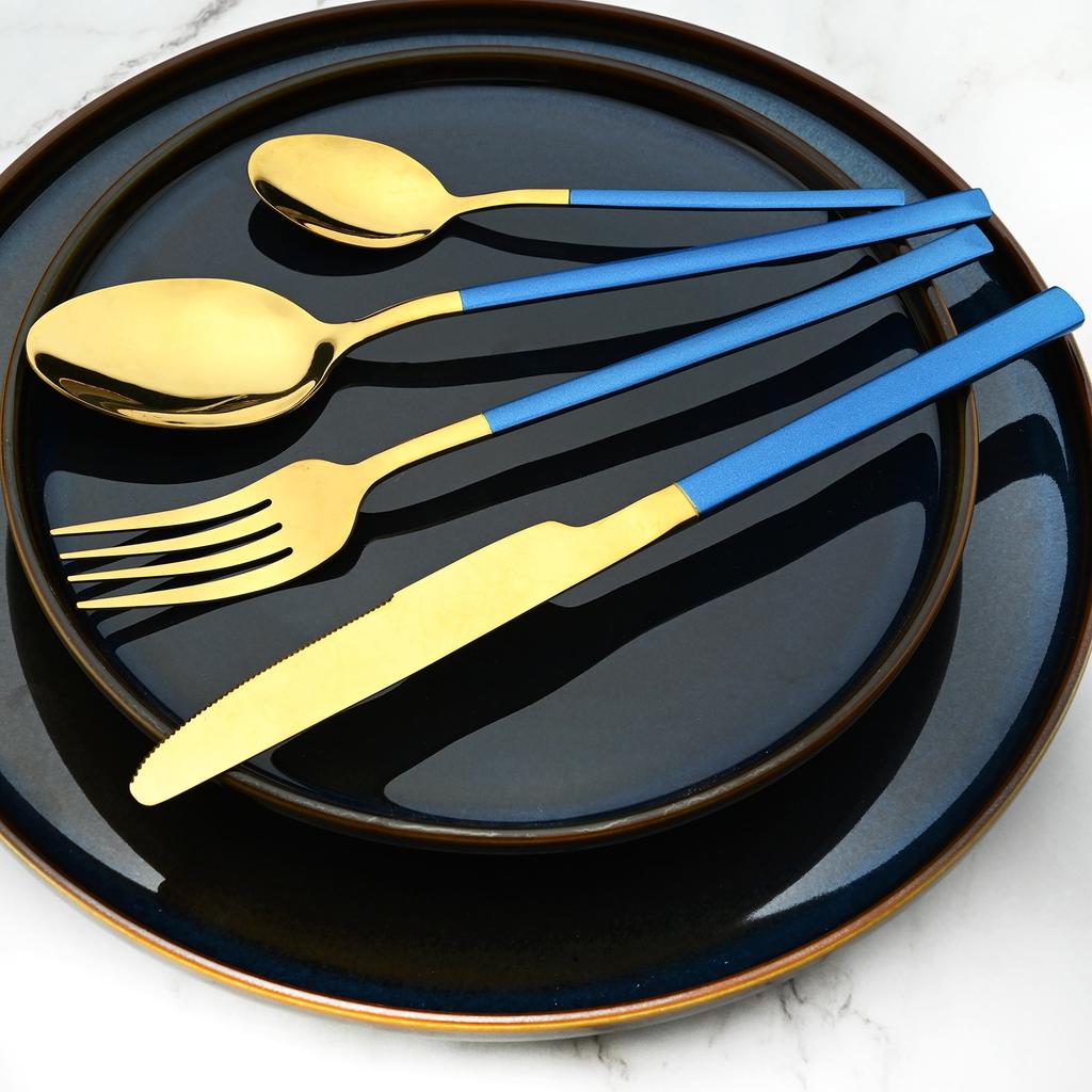 Золотая посуда, ложки, вилки, ножи, столовые приборы, 24 предмета, набор столовой посуды из нержавеющей стали, зеркальная полировка, кухонный набор столового серебра