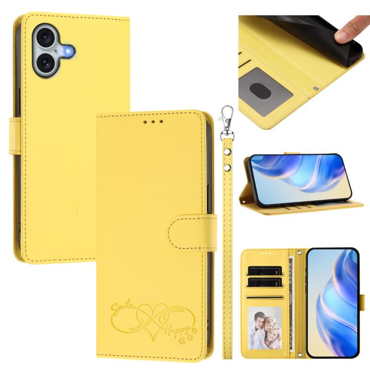Happy Heart Pattern Magnetic Closure Vegan Leather Phone Case With Wrist Strap For iPhone Shockproof Protective Cover