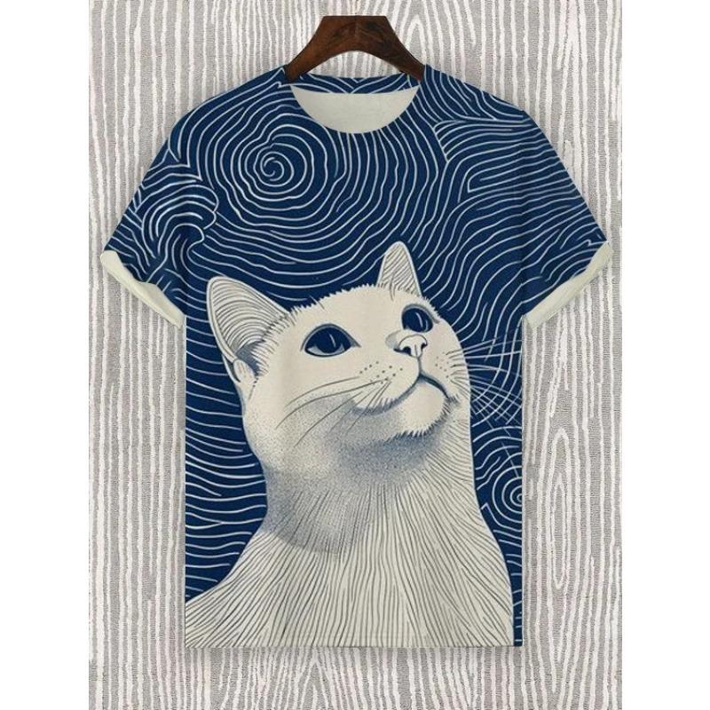 Мужская футболка с забавным принтом животных и кошек, футболки с короткими рукавами, футболки с 3D-принтом и круглым вырезом, повседневная летняя мужская одежда для вечеринок