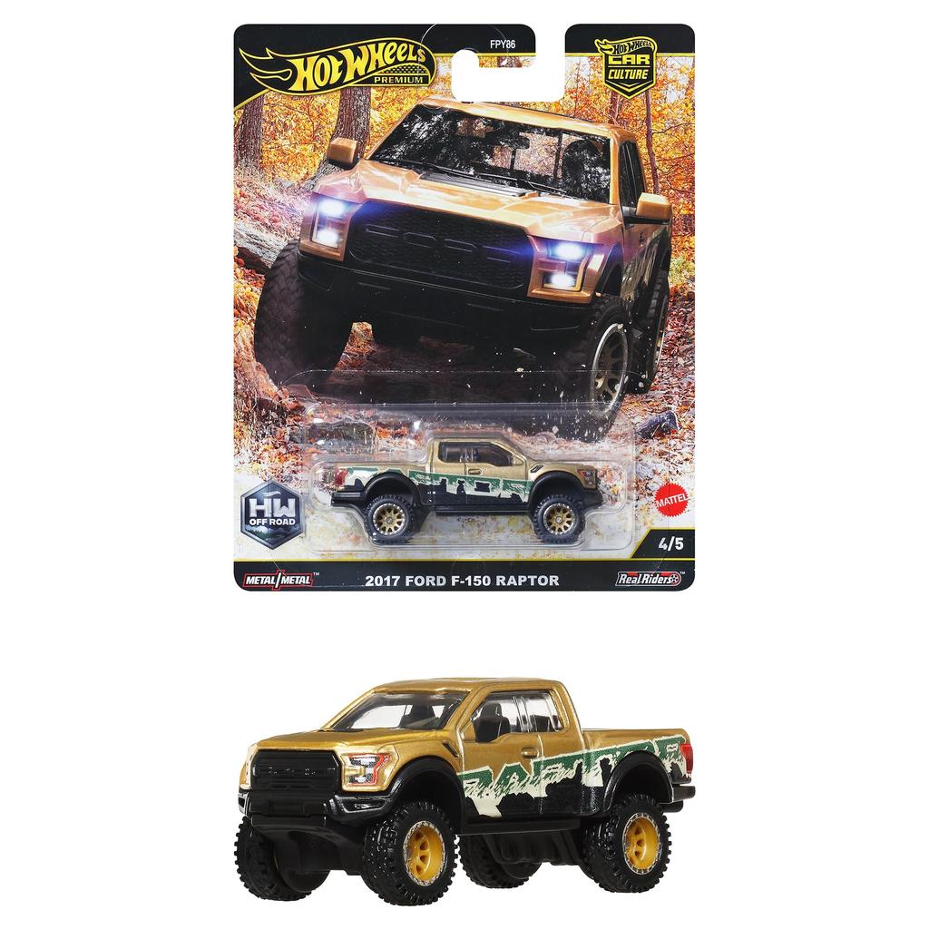 Hot Wheels Car Culture 2017 Ford F150 Raptor Vehicle for Ages 3 and Up Off-Road Toy, Gold, JBK70,