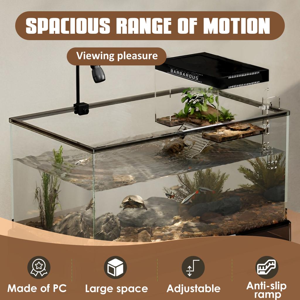 Turtle Basking Platform PC Turtle Sunbathing Warm Room with Nonslip Ramp Adjustable Height Transparent Turtle Tank Accessories