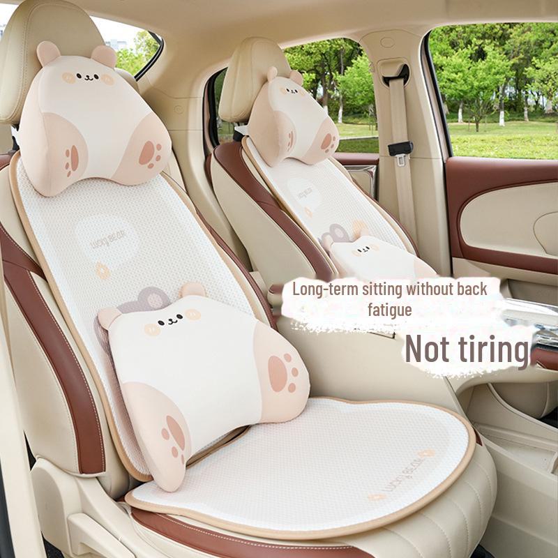 Подушка для автомобиля Summer Ice Silk из пены с эффектом памяти - 3D-подголовник в форме медведя, поддержка шеи и поясничная подушечка.