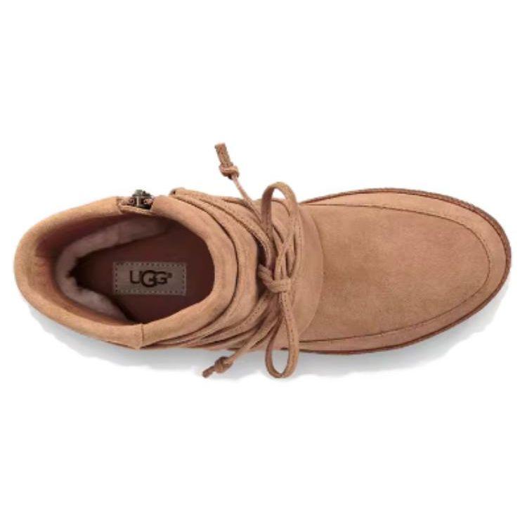 UGG Кожаные ботильоны на плоской подошве со шнуровкой и круглым носком, удобные женские ботинки каштаново-коричневого цвета 1019129-CHE