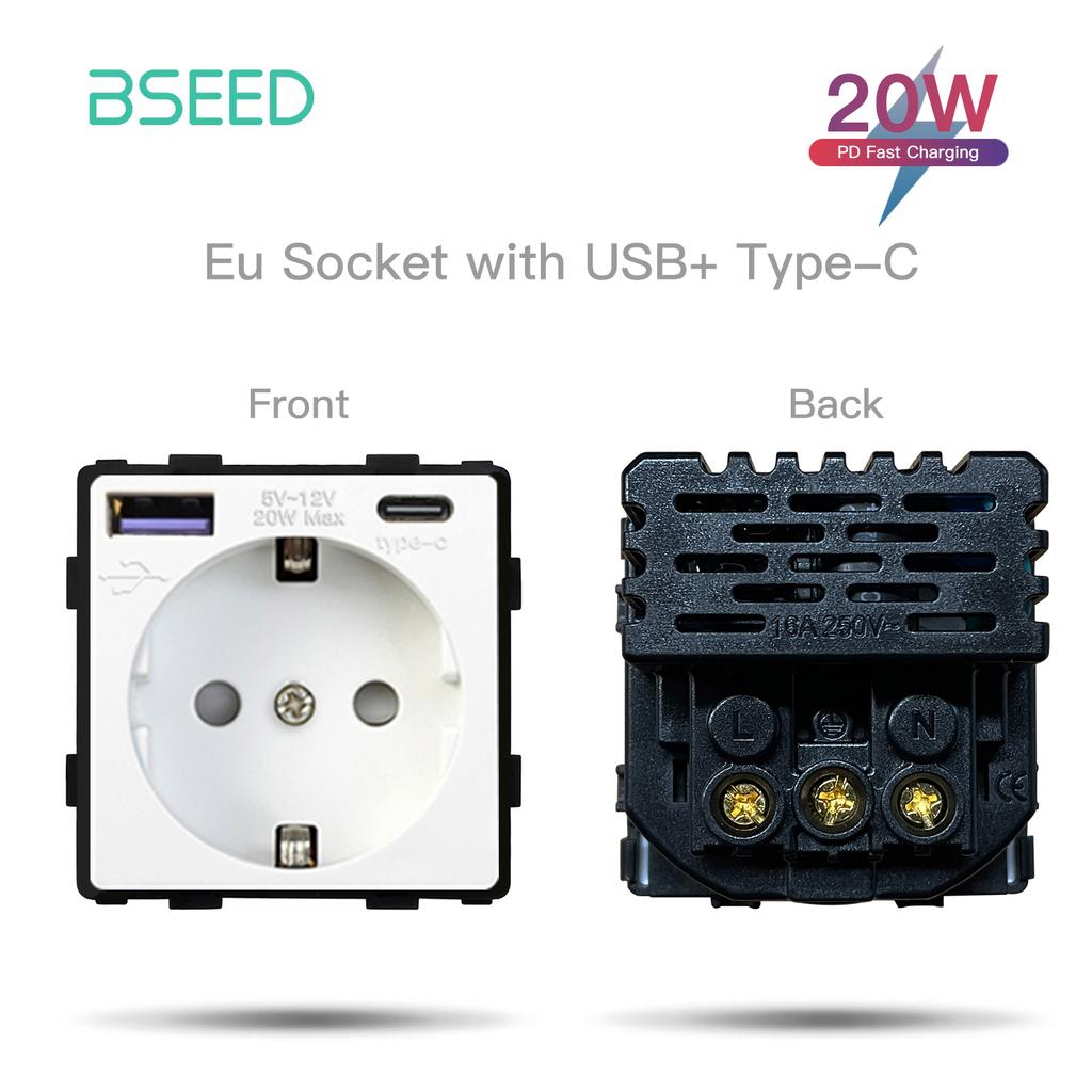 BSEED Матовые Пластиковые Рамки EU/Французская Настенная Розетка Тип-c USB Розетки Питания Механические Кнопочные Выключатели Только Функциональные Части