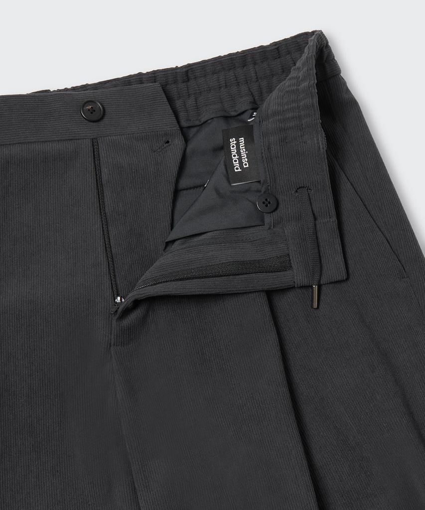 MUSINSA STANDARD 14W Corduroy One-Pleat Wide Elastic Pants [Dark Gray]