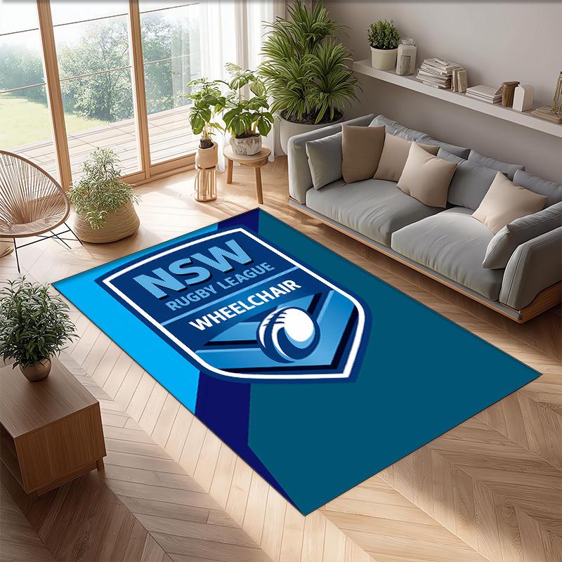 New South Wales Blues Rugby Printed Crystal Velvet Area Rug, Soft Anti-Slip Water Absorbent Floor Mat for Living Room Bedroom